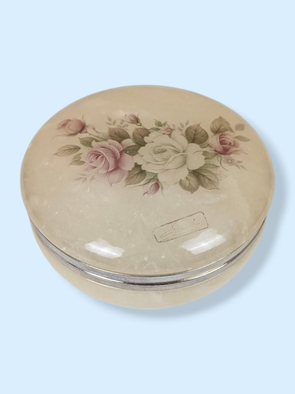 Vintage Birks Hand-Carved Alabaster Lidded Trinket Dish